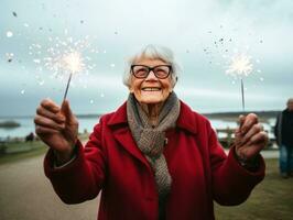 Happy woman celebrating a beautiful life AI Generative photo
