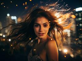 Happy woman celebrating a beautiful life AI Generative photo