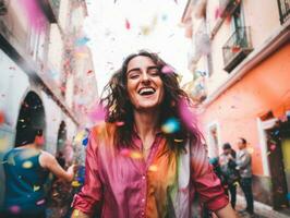 Happy woman celebrating a beautiful life AI Generative photo