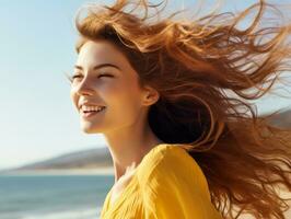 Happy woman celebrating a beautiful life AI Generative photo