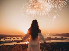 Happy woman celebrating a beautiful life AI Generative photo