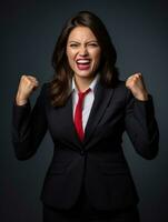 Happy woman celebrating on a solid background AI Generative photo