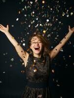 Happy woman celebrating on a solid background AI Generative photo