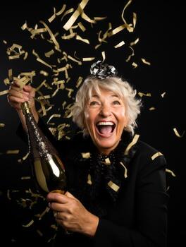 Happy woman celebrating on a solid background AI Generative photo