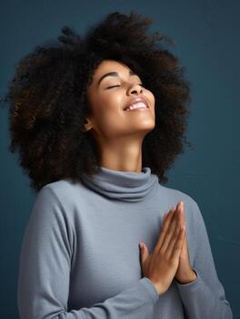 Happy woman celebrating on a solid background AI Generative photo