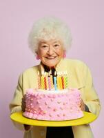 contento mujer celebrando en un sólido antecedentes ai generativo foto