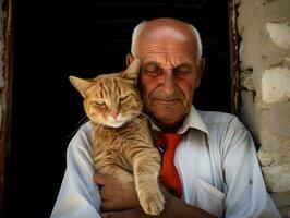 Cat being cradled by a loving owner AI Generative photo