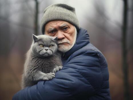 Cat being cradled by a loving owner AI Generative photo