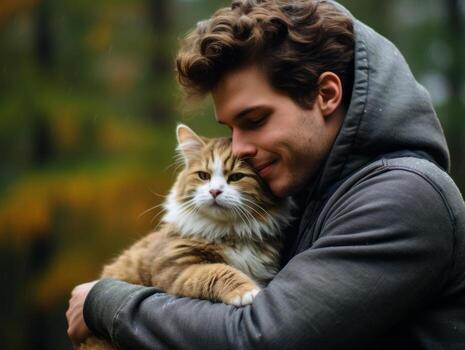 Cat being cradled by a loving owner AI Generative photo