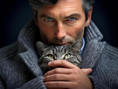 Cat being cradled by a loving owner AI Generative photo