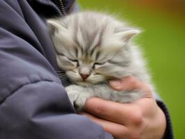 Cat being cradled by a loving owner AI Generative photo