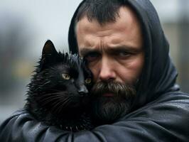 Cat being cradled by a loving owner AI Generative photo