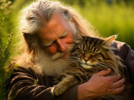 Cat being cradled by a loving owner AI Generative photo