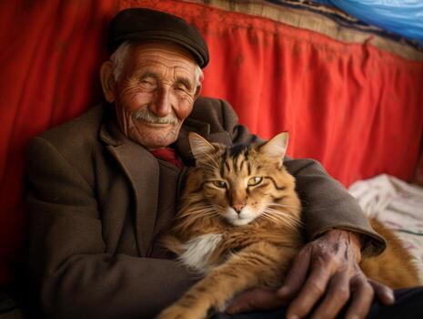 Cat being cradled by a loving owner AI Generative photo