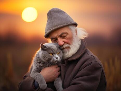 Cat being cradled by a loving owner AI Generative photo