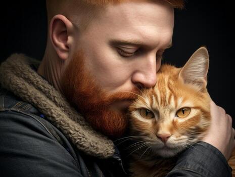 Cat being cradled by a loving owner AI Generative photo