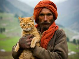 Cat being cradled by a loving owner AI Generative photo