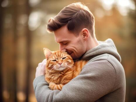 Cat being cradled by a loving owner AI Generative photo