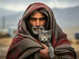 gato siendo acunado por un amoroso propietario ai generativo foto