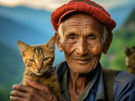 Cat being cradled by a loving owner AI Generative photo