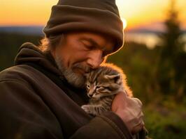 Cat being cradled by a loving owner AI Generative photo