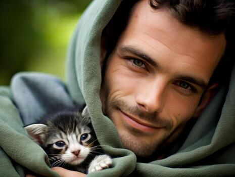 Cat being cradled by a loving owner AI Generative photo