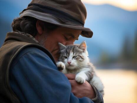 Cat being cradled by a loving owner AI Generative photo