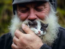 Cat being cradled by a loving owner AI Generative photo