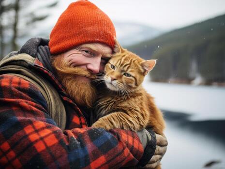 Cat being cradled by a loving owner AI Generative photo
