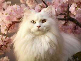 Cat with a serene and meditative look framed by a tranquil garden backdrop AI Generative photo