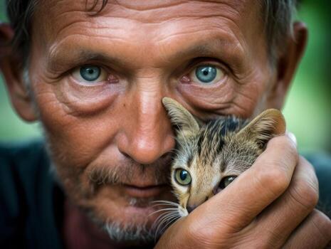 Cat being cradled by a loving owner AI Generative photo