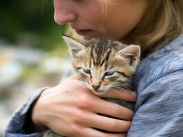 Cat being cradled by a loving owner AI Generative photo