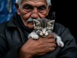 Cat being cradled by a loving owner AI Generative photo