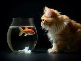 Inquisitive cat peering into an open fish tank with fascination AI Generative photo