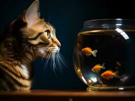 Inquisitive cat peering into an open fish tank with fascination AI Generative photo