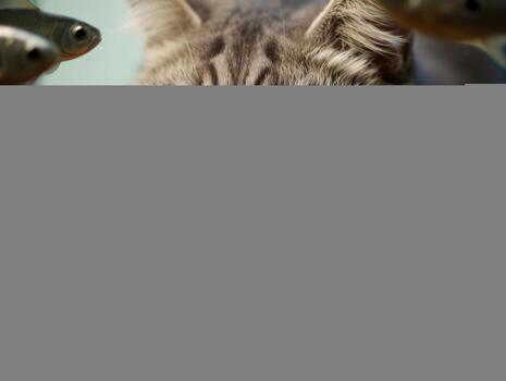 Inquisitive cat peering into an open fish tank with fascination AI Generative photo