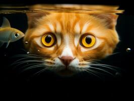 Inquisitive cat peering into an open fish tank with fascination AI Generative photo