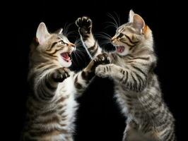 Pair of playful kittens engaged in a friendly wrestling match AI Generative photo