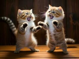 Pair of playful kittens engaged in a friendly wrestling match AI Generative photo