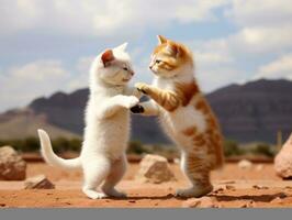 par de juguetón gatitos comprometido en un simpático lucha partido ai generativo foto