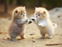 Pair of playful kittens engaged in a friendly wrestling match AI Generative photo