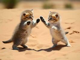Pair of playful kittens engaged in a friendly wrestling match AI Generative photo