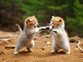 Pair of playful kittens engaged in a friendly wrestling match AI Generative photo