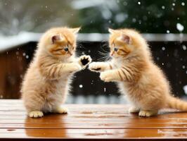Pair of playful kittens engaged in a friendly wrestling match AI Generative photo