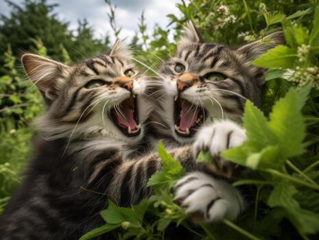 par de juguetón gatitos comprometido en un simpático lucha partido ai generativo foto
