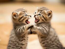 Pair of playful kittens engaged in a friendly wrestling match AI Generative photo