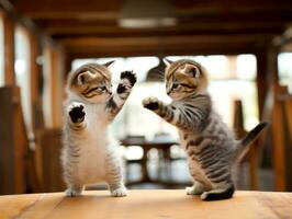 Pair of playful kittens engaged in a friendly wrestling match AI Generative photo