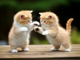 Pair of playful kittens engaged in a friendly wrestling match AI Generative photo