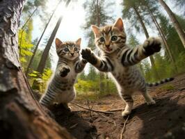 Pair of playful kittens engaged in a friendly wrestling match AI Generative photo