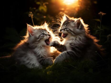 Pair of playful kittens engaged in a friendly wrestling match AI Generative photo